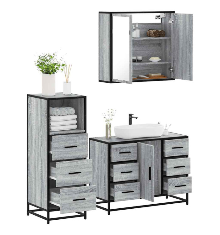 Ensemble de meubles de salle de bain 3 pcs Sonoma gris | Mobilier & Déco