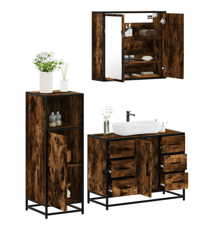 Ensemble de meubles de salle de bain 3 pcs Chêne fumé | Mobilier & Déco