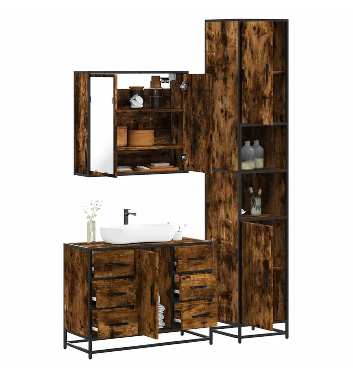 Ensemble de meubles de salle de bain 3 pcs Chêne fumé | Mobilier & Déco