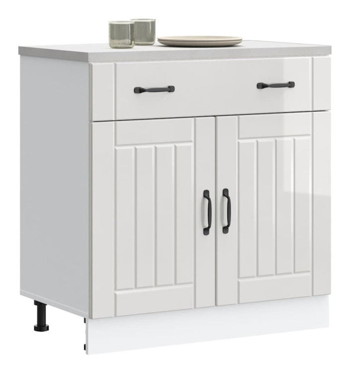 Armoire de cuisine Lucca blanc brillant bois ingénierie | Mobilier & Déco