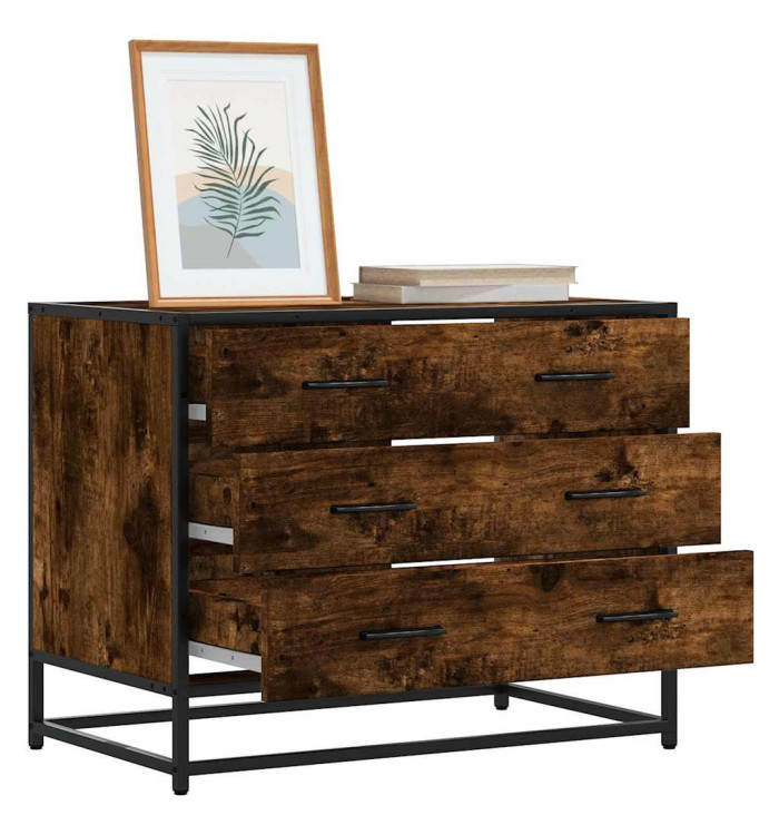Commode chêne fumé 70x41x56 cm bois d'ingénierie | Mobilier & Déco