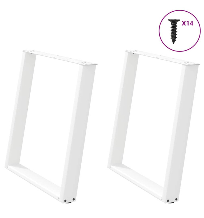 Pieds de table à manger en U 2 pièces Blanc 70 x (72-73) cm Acier | Mobilier & Déco