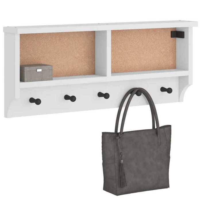 Porte-manteau mural SANDNES blanc 87x12x35 cm bois massif pin | Mobilier & Déco