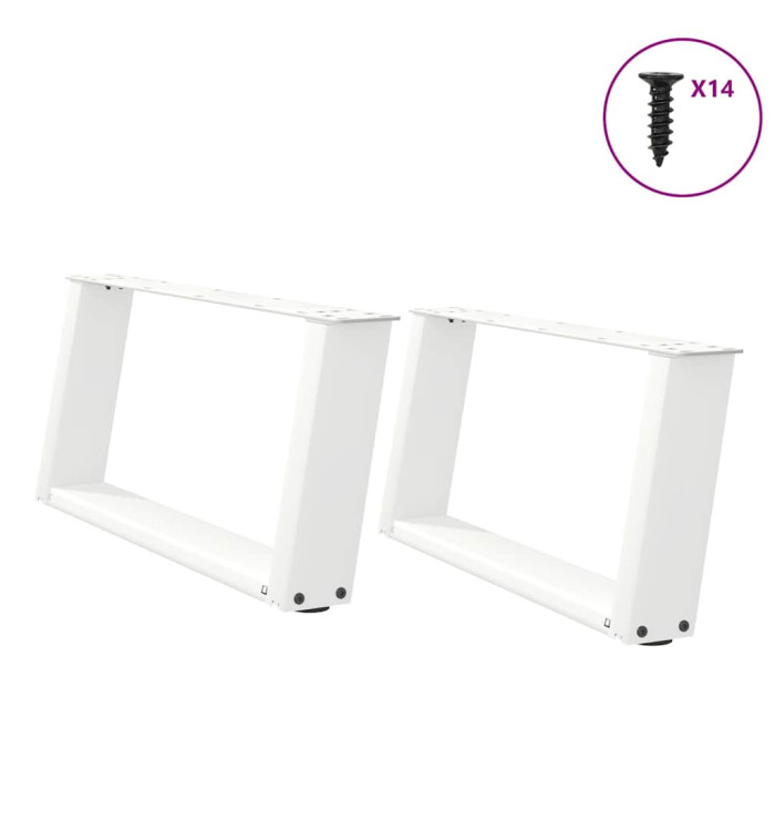 Pieds de table basse en U 2 pièces Blanc 70 x (30-31) cm Acier | Mobilier & Déco