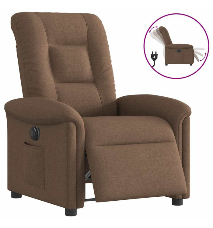 Fauteuil inclinable électrique Marron Tissu | Mobilier & Déco