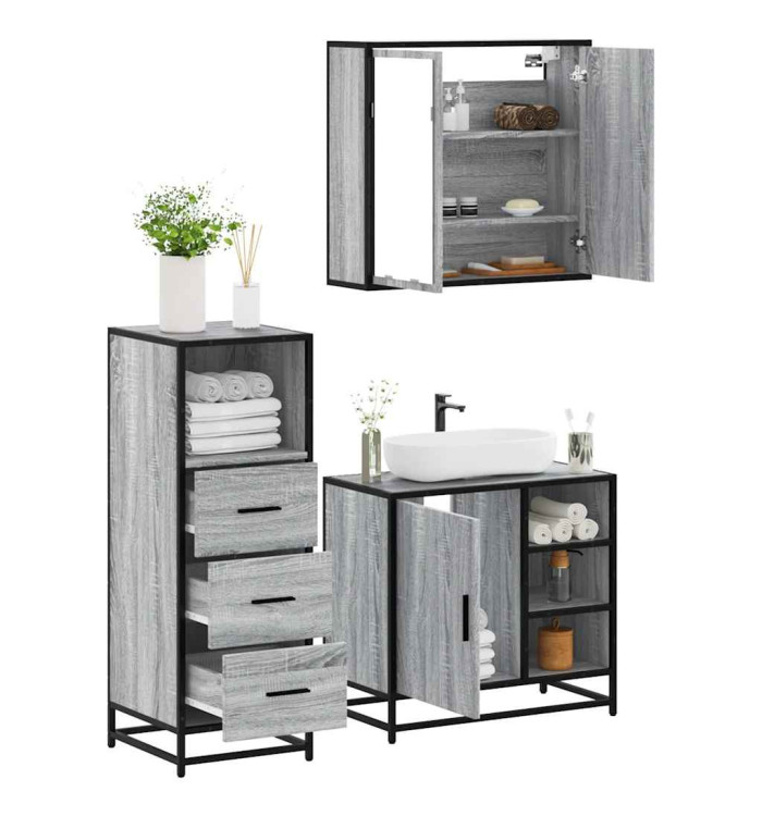 Ensemble de meubles de salle de bain 3 pcs Sonoma gris | Mobilier & Déco