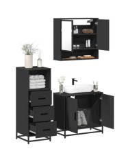 Ensemble de meubles salle de bain 3 pcs noir bois d'ingénierie | Mobilier & Déco