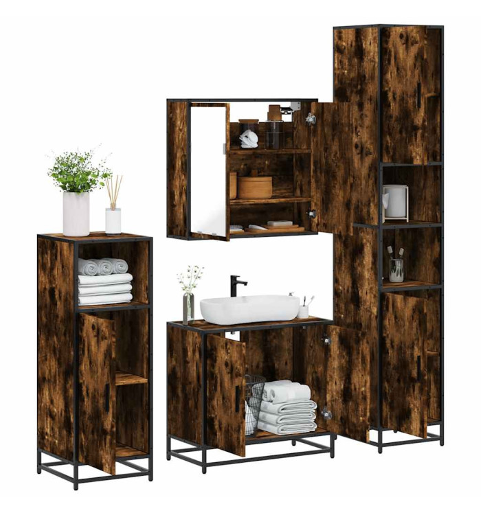Ensemble meubles salle de bain 4 pcs chêne fumé bois ingénierie | Mobilier & Déco