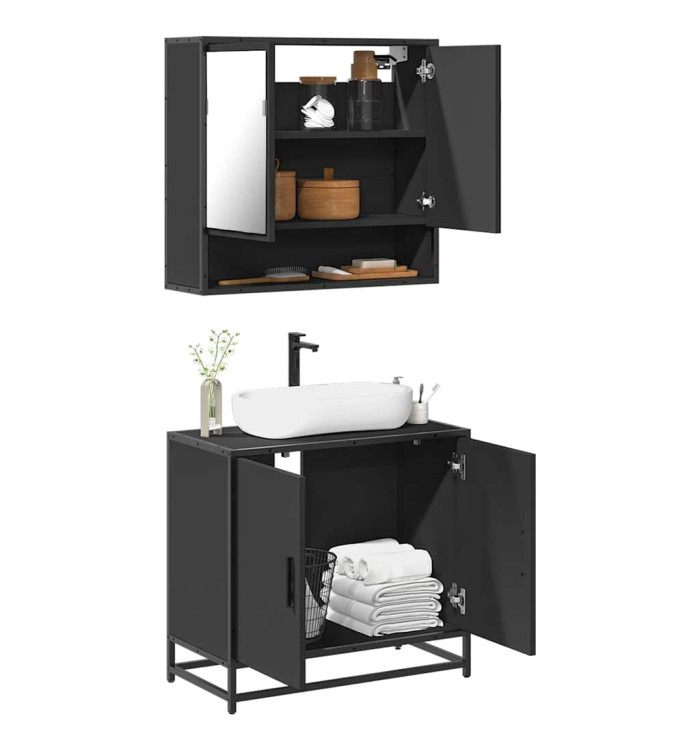 Ensemble de meubles salle de bain 2 pcs noir bois d'ingénierie | Mobilier & Déco