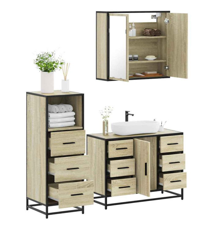 Ensemble de meubles de salle de bain 3 pcs chêne sonoma | Mobilier & Déco
