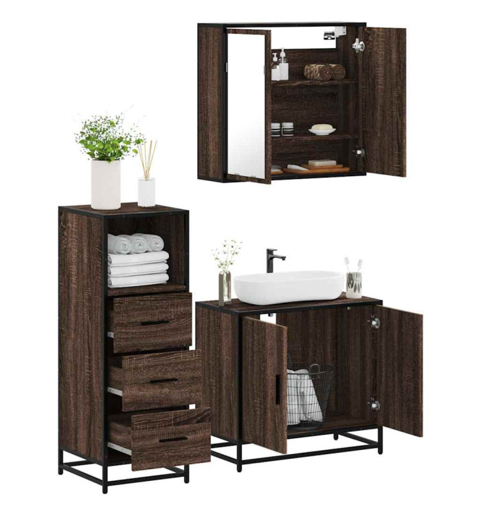 Ensemble de meubles de salle de bain 3 pcs Chêne marron | Mobilier & Déco