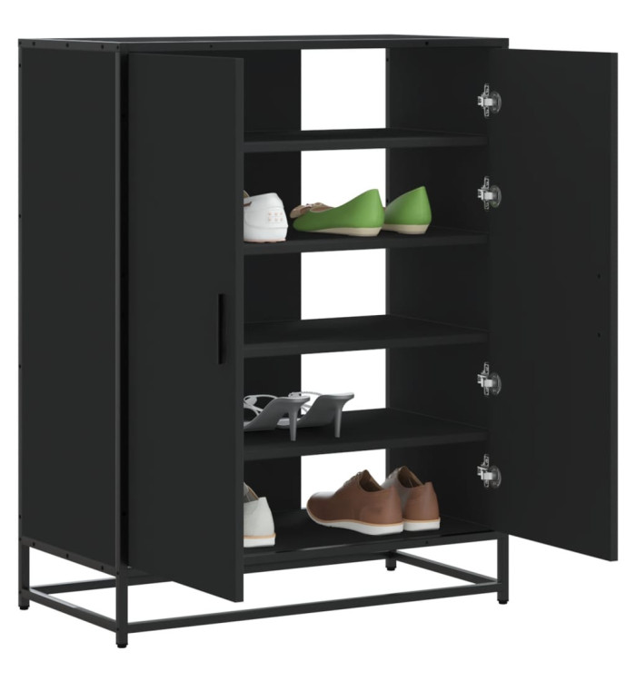 Meuble à chaussures noir 75x38x97,5 cm bois d'ingénierie métal | Mobilier & Déco