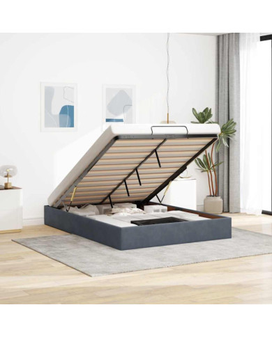 Cadre de lit ottoman sans matelas gris foncé 140x190 cm velours | Mobilier & Déco