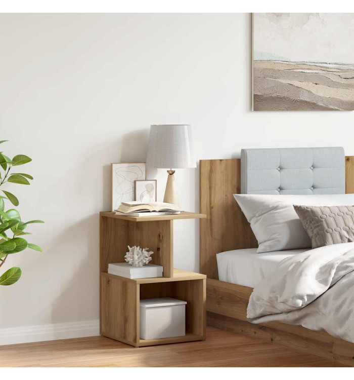 Table de chevet chêne artisanal 35x35x55 cm bois d'ingénierie | Mobilier & Déco