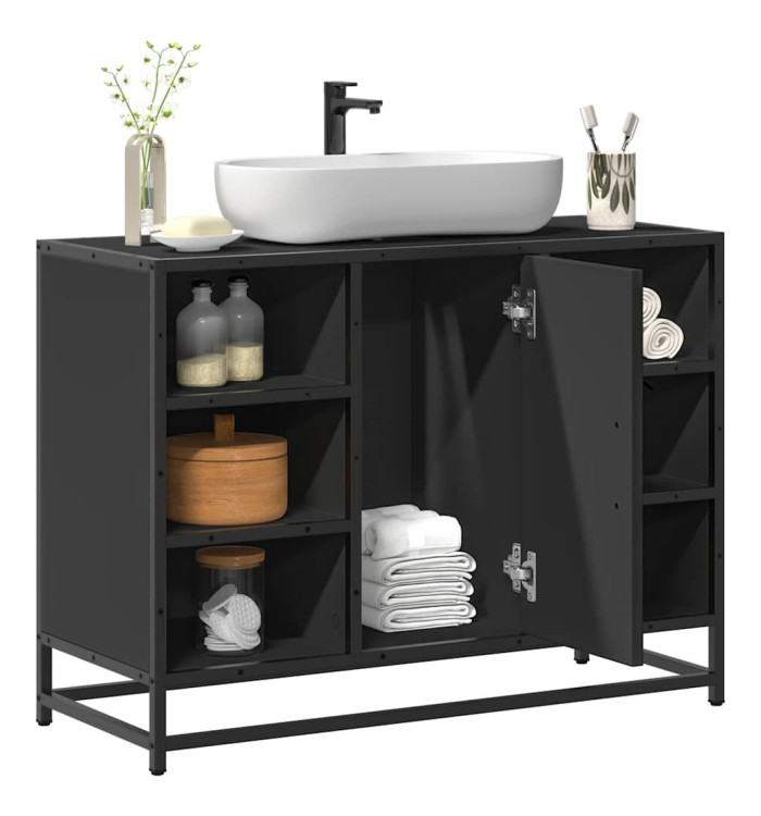 Armoire lavabo de salle de bain noir 80x33x60cm bois ingénierie | Mobilier & Déco