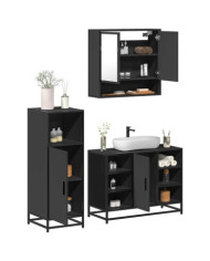 Ensemble de meubles salle de bain 3 pcs noir bois d'ingénierie | Mobilier & Déco