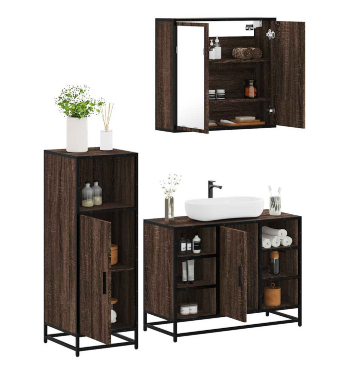 Ensemble de meubles de salle de bain 3 pcs Chêne marron | Mobilier & Déco