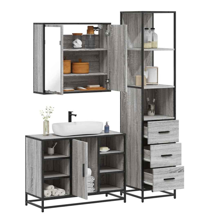Ensemble de meubles de salle de bain 3 pcs Sonoma gris | Mobilier & Déco