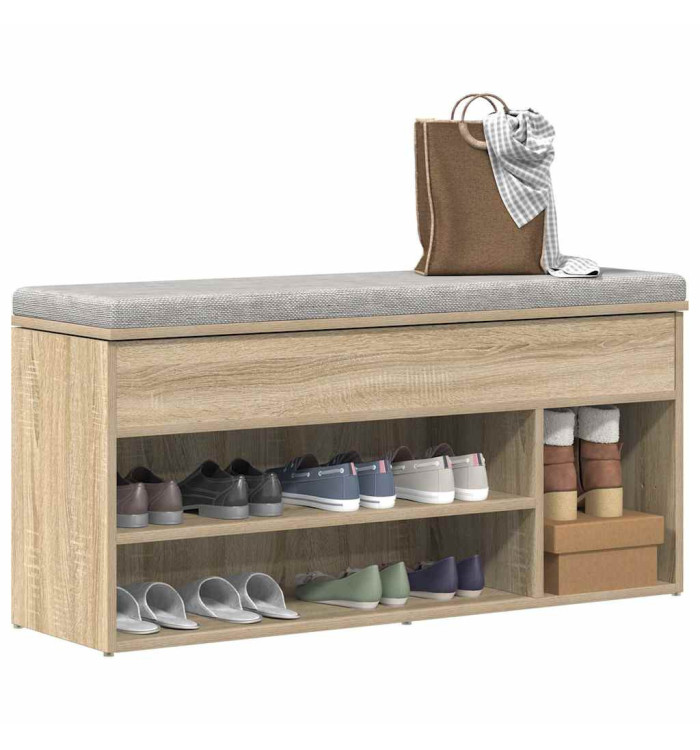 Banc à chaussures chêne sonoma 102x30,5x45 cm bois d'ingénierie | Mobilier & Déco