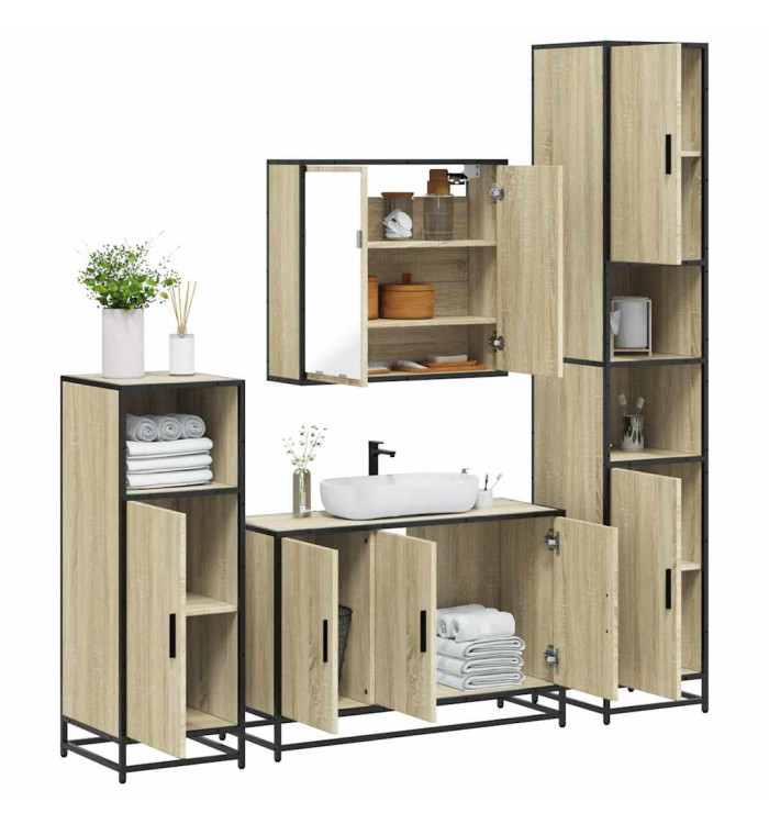 Ensemble de meubles de salle de bain 4 pcs chêne sonoma | Mobilier & Déco