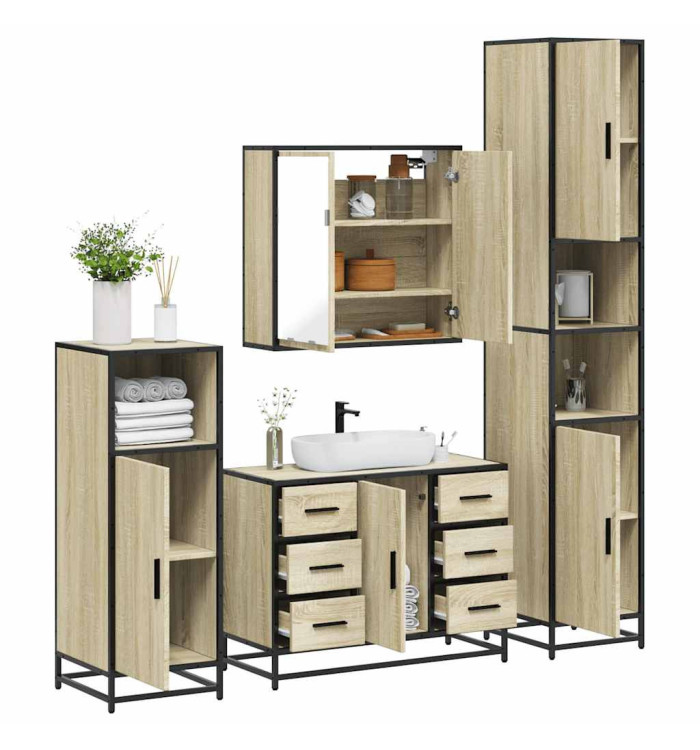 Ensemble de meubles de salle de bain 4 pcs chêne sonoma | Mobilier & Déco