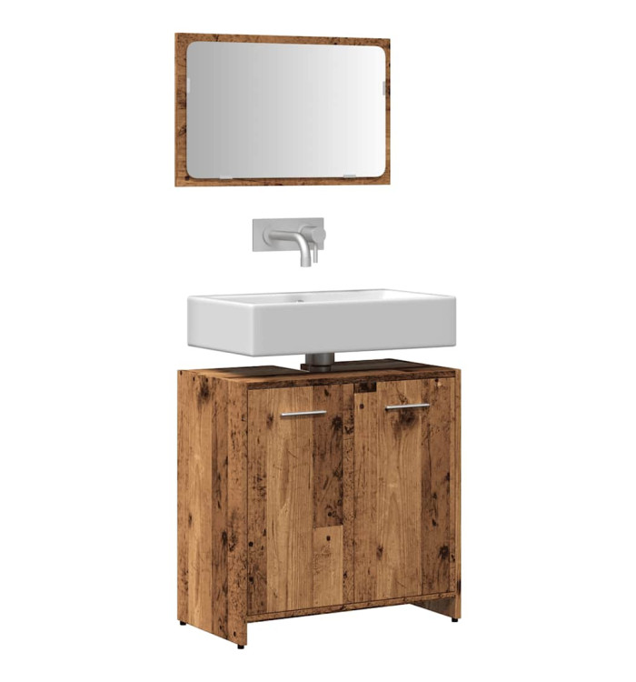 Armoire de salle de bain et miroir vieux bois bois d'ingénierie | Mobilier & Déco