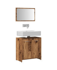 Armoire de salle de bain et miroir vieux bois bois d'ingénierie | Mobilier & Déco