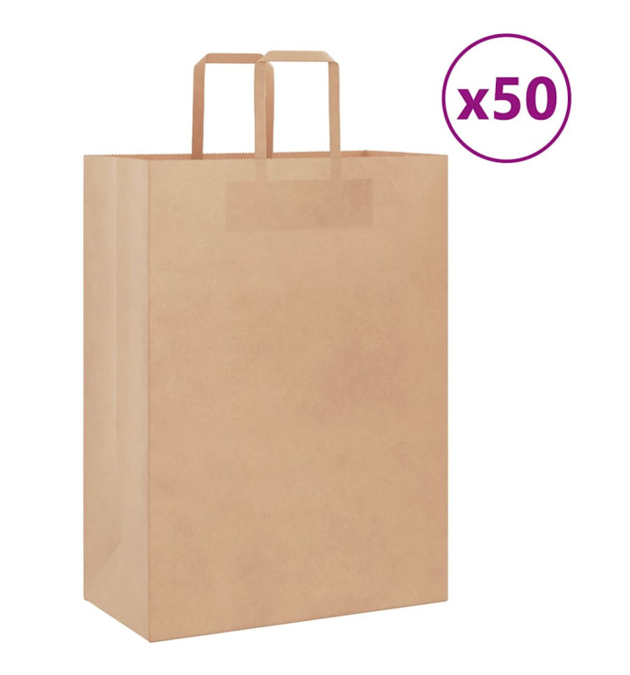 Sacs en papier 50 pcs avec poignées marron 32x17x44 cm | Mobilier & Déco