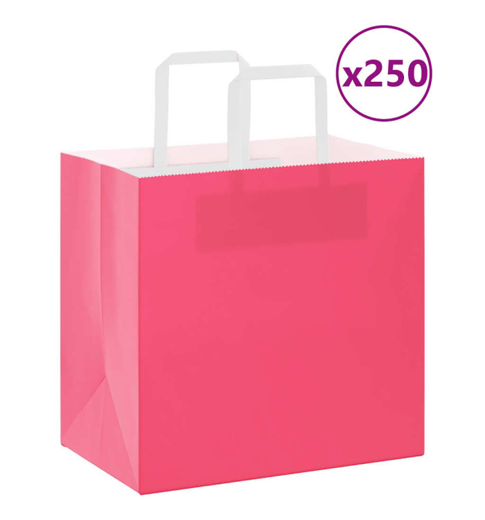 Sacs en papier 250 pcs avec poignées rose 26x17x25 cm | Mobilier & Déco