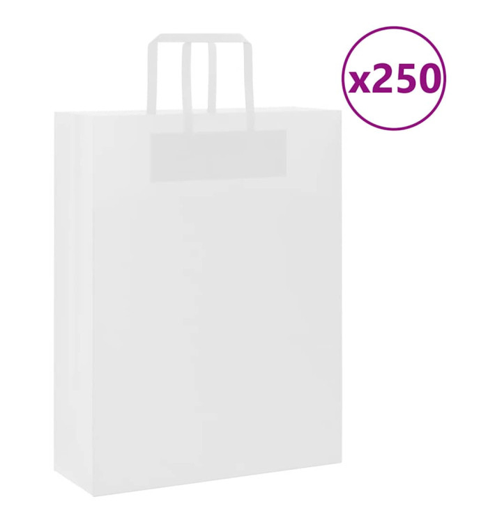 Sacs en papier 250 pcs avec poignées blanc 32x12x42 cm | Mobilier & Déco
