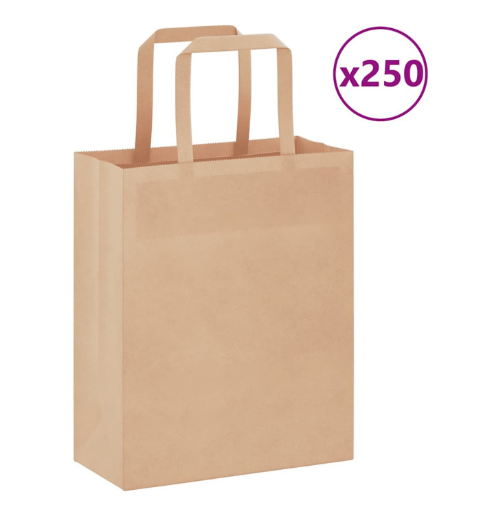 Sacs en papier 250 pcs avec poignées marron 18x8x22 cm | Mobilier & Déco