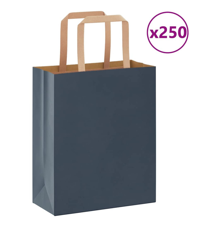 Sacs en papier 250 pcs avec poignées bleu 18x8x22 cm | Mobilier & Déco