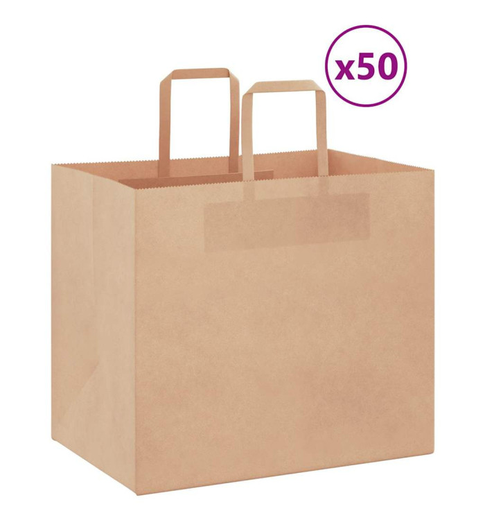 Sacs en papier 50 pcs avec poignées marron 32x22x28 cm | Mobilier & Déco