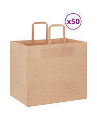 Sacs en papier 50 pcs avec poignées marron 32x22x28 cm | Mobilier & Déco