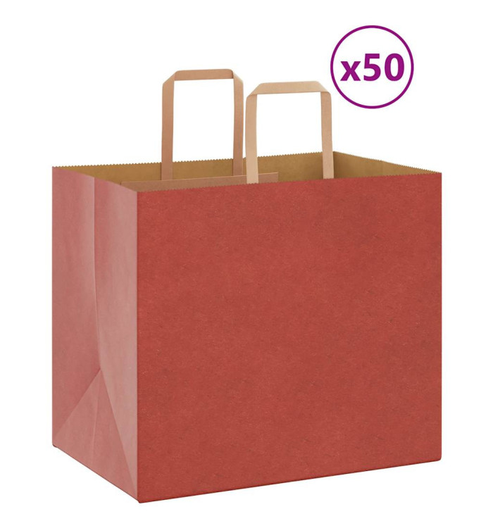 Sacs en papier 50 pcs avec poignées rouge 32x22x28 cm | Mobilier & Déco