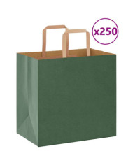 Sacs en papier 250 pcs avec poignées vert 26x17x25 cm | Mobilier & Déco
