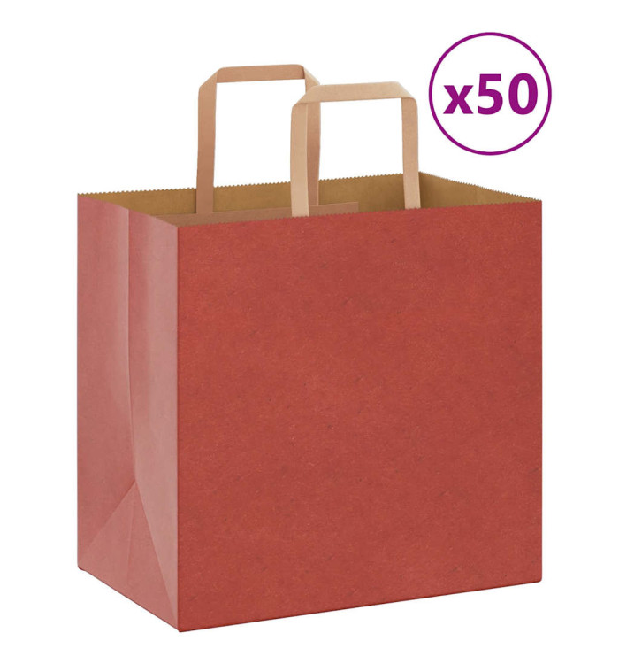 Sacs en papier 50 pcs avec poignées rouge 26x17x25 cm | Mobilier & Déco