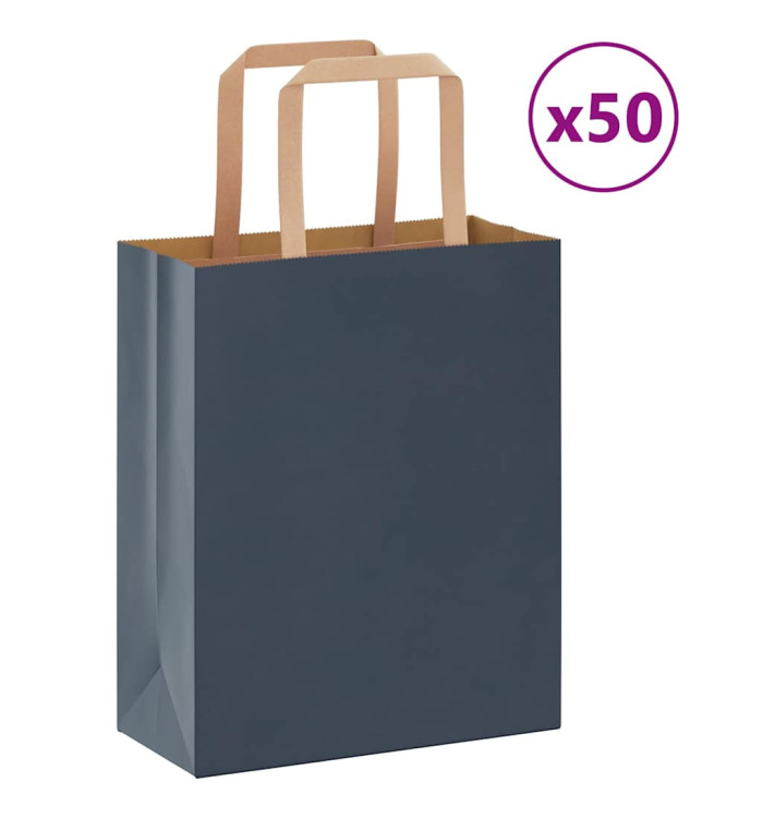 Sacs en papier 50 pcs avec poignées bleu 18x8x22 cm | Mobilier & Déco