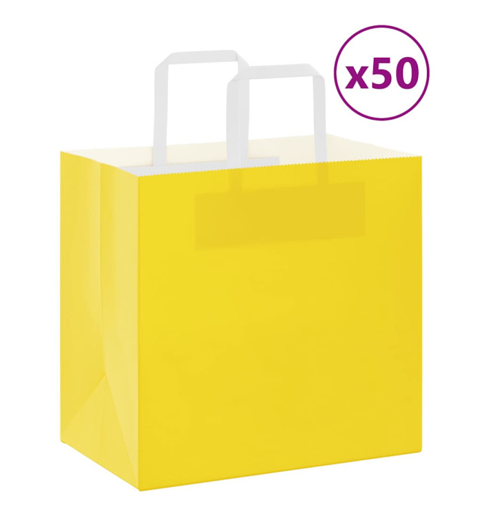 Sacs en papier 50 pcs avec poignées jaune 26x17x25 cm | Mobilier & Déco