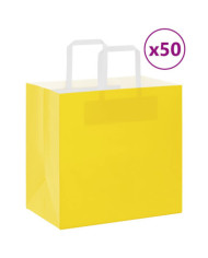Sacs en papier 50 pcs avec poignées jaune 26x17x25 cm | Mobilier & Déco