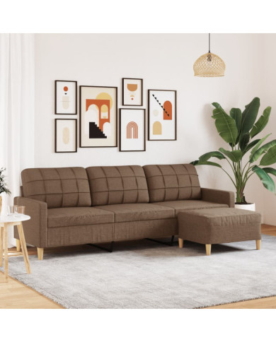 Canapé à 3 places avec repose-pieds Marron 210 cm Tissu | Mobilier & Déco