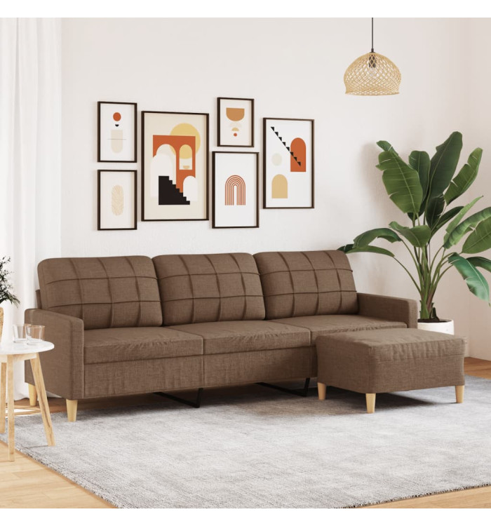 Canapé à 3 places avec repose-pieds Marron 210 cm Tissu | Mobilier & Déco
