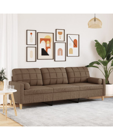 Canapé 3 places avec oreillers décoratifs marron 210 cm tissu | Mobilier & Déco