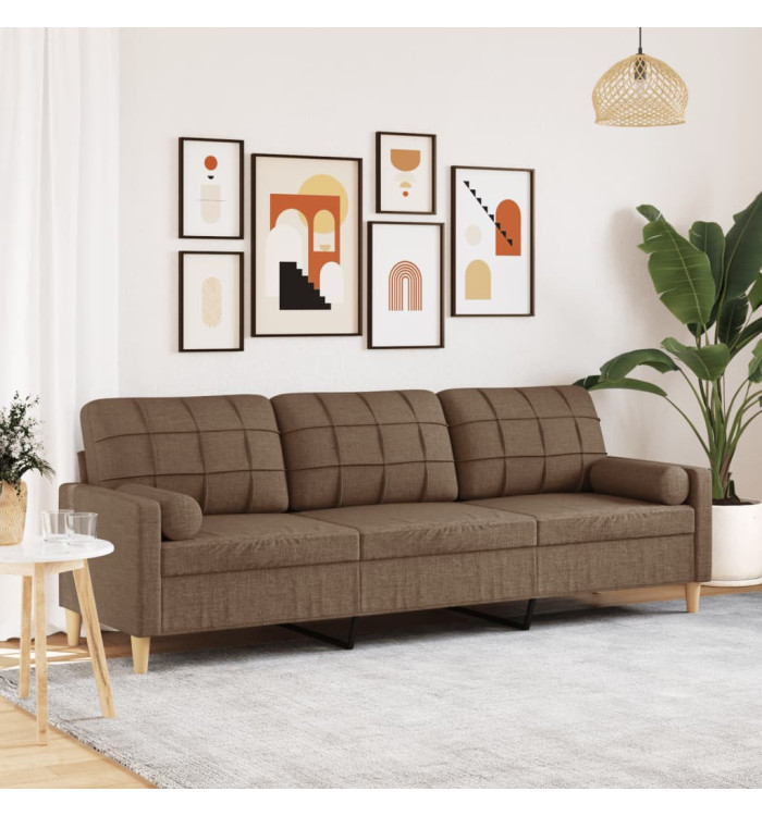 Canapé 3 places avec oreillers décoratifs marron 210 cm tissu | Mobilier & Déco