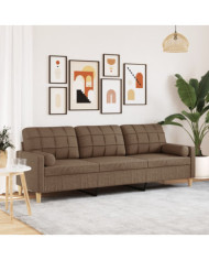Canapé 3 places avec oreillers décoratifs marron 210 cm tissu | Mobilier & Déco