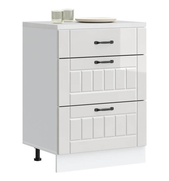 Armoire de cuisine Lucca blanc brillant bois ingénierie | Mobilier & Déco