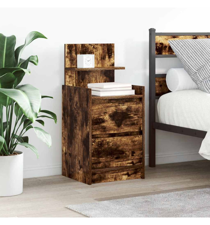 Table de chevet avec 2 tiroirs chêne fumé 38x34x80 cm | Mobilier & Déco