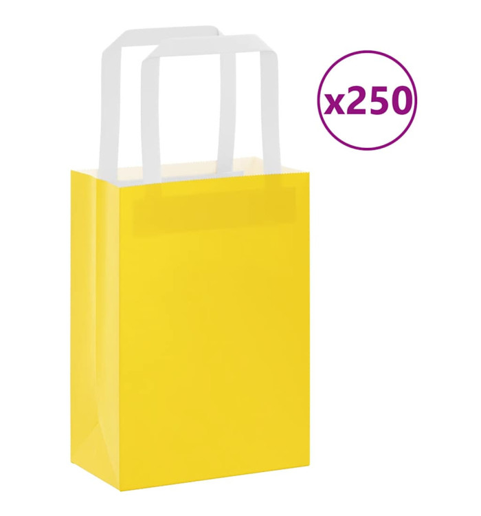Sacs en papier 250 pcs avec poignées jaune 15x8x21 cm | Mobilier & Déco