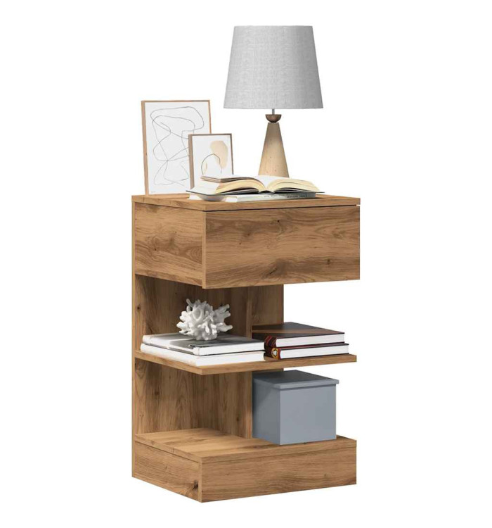 Table de chevet chêne artisanal 40x35x65 cm bois d'ingénierie | Mobilier & Déco