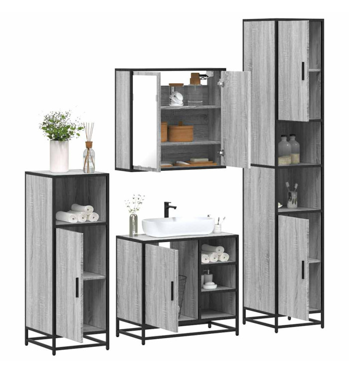 Ensemble de meubles de salle de bain 4 pcs sonoma gris | Mobilier & Déco